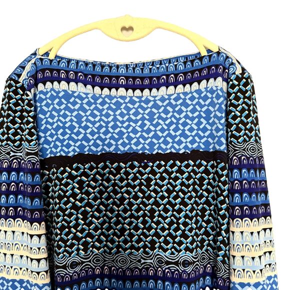 Donna Morgan Dress sz 10 Stretch Retro Boho Blue Midi 3/4 Sleeve Cruise Vacation - Picture 3 of 7